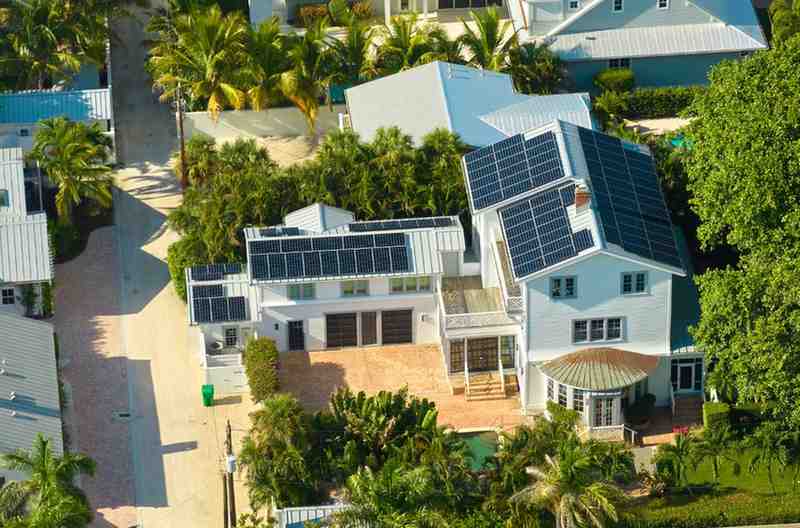 Residential solar panels on a home