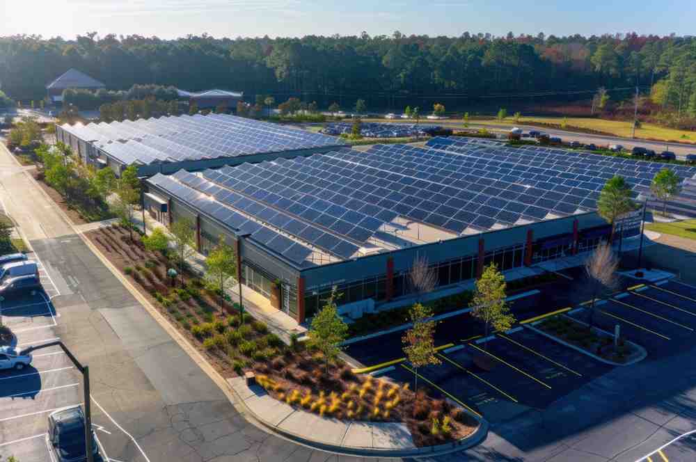 Commercial facility with solar panels